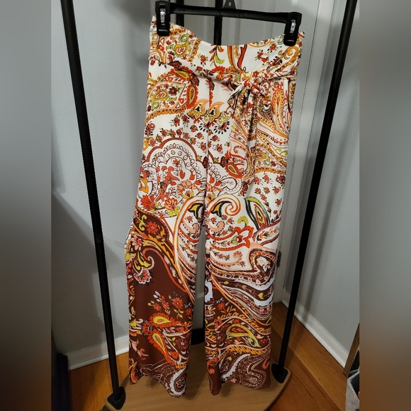 Paisley Print Wide-Leg Pants With Pockets - Picture 1 of 7